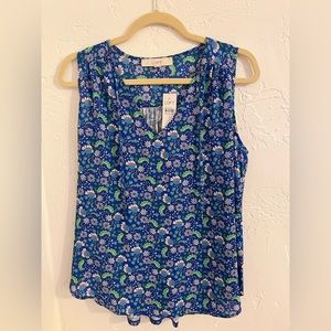 NWT Floral Tie Neck Mixed Media Shell